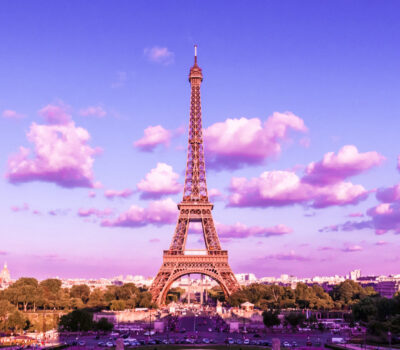 The Eiffel Tower with blue sky, landmark of Paris, France